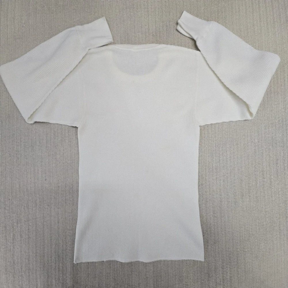 Vintage Hanes Shirt Mens Medium White Long Sleeve Thermal Undershirt USA